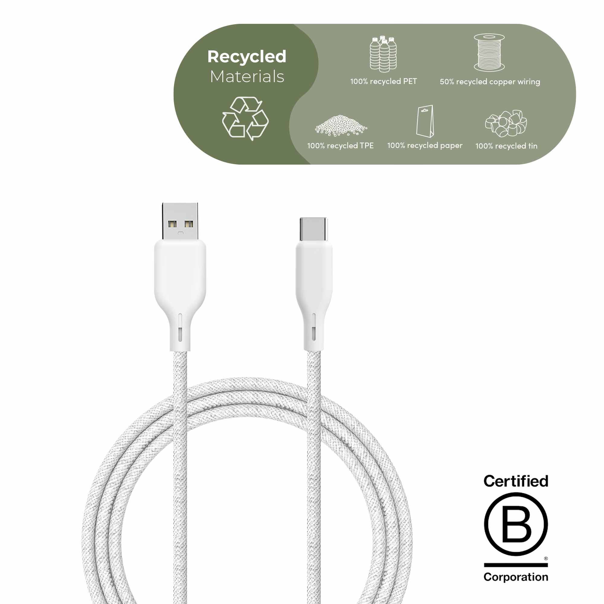 ËSSENTIALS 60W USB-A til USB-C Kabel, 2.5m