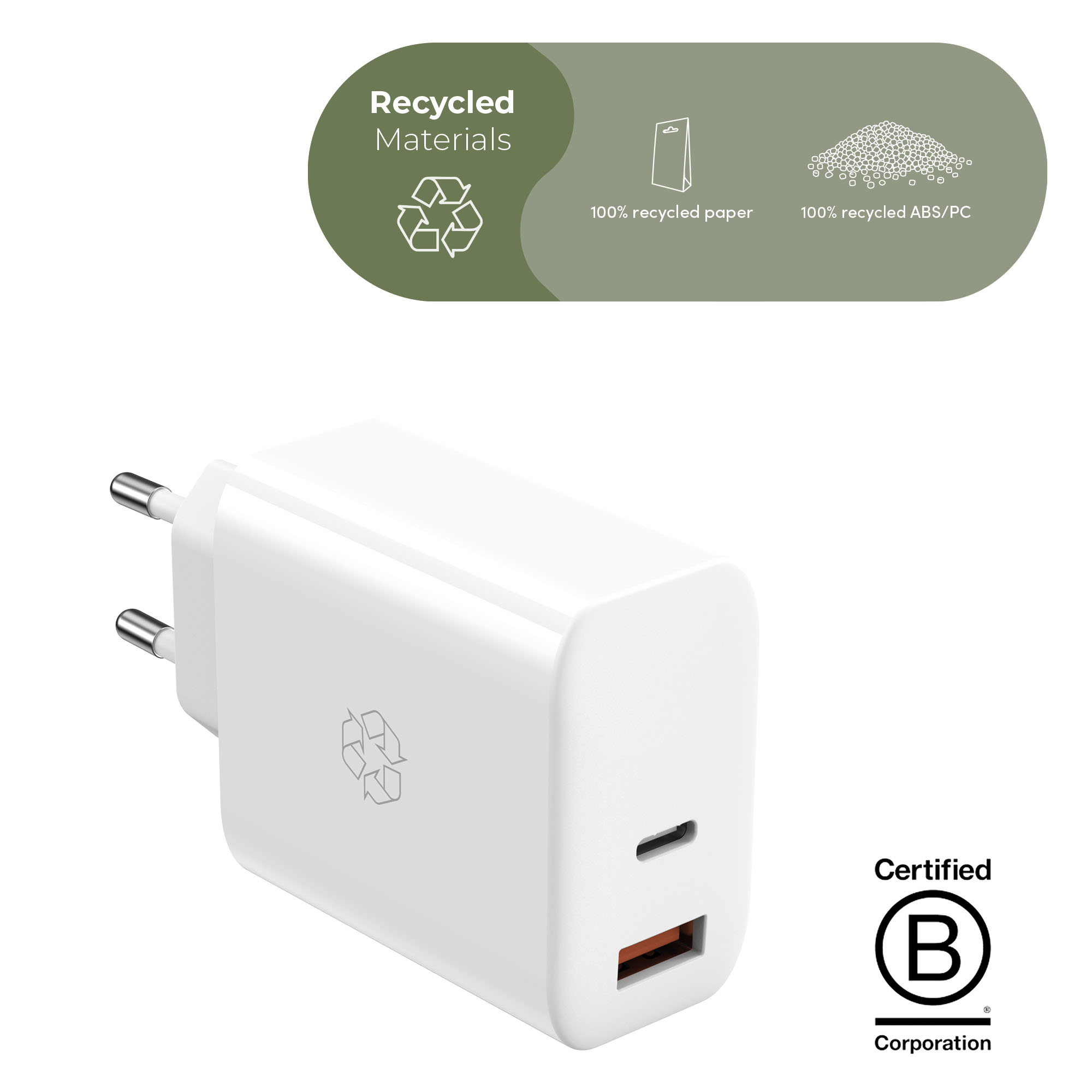 ËSSENTIALS 65W USB-A & USB-C GaN Oplader