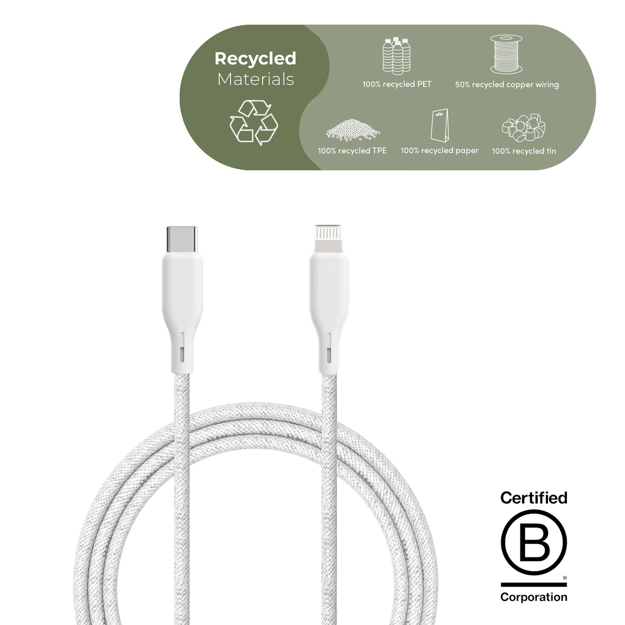 ËSSENTIALS MFI Lightning til USB-C Kabel, 2.5m