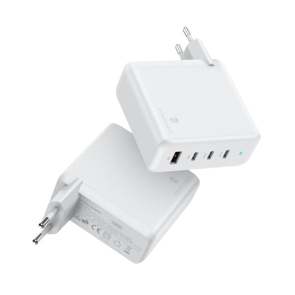 ËSSENTIALS 100W GaN Oplader – USB-C & USB-A | 3 Porte (Bulk)